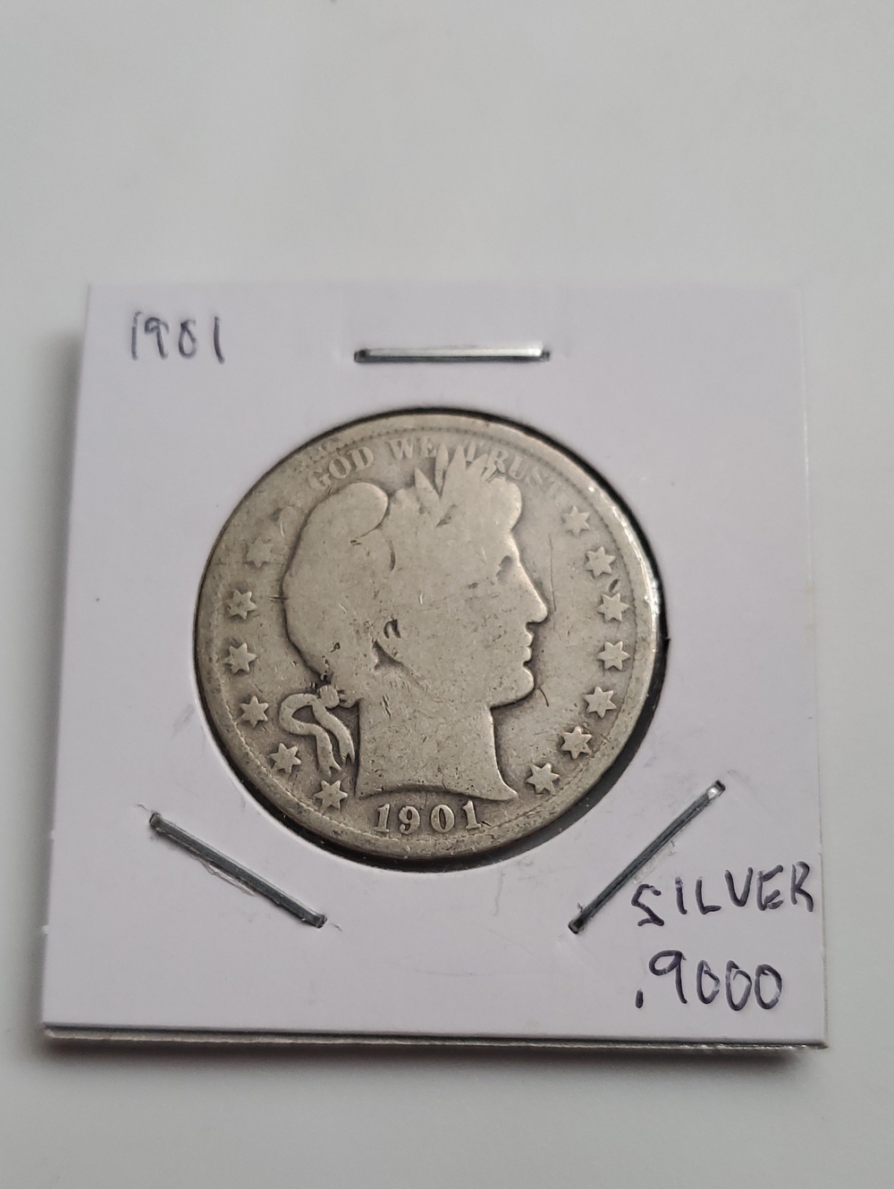 Antique 1901 Silver Barber US Half Dollar - Classic Silver 900 Coin
